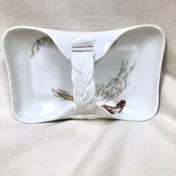 Antique Haviland Limoges Meadow Visitors Porcelain Basket Butterflies c 1880 - Picture 2 of 6